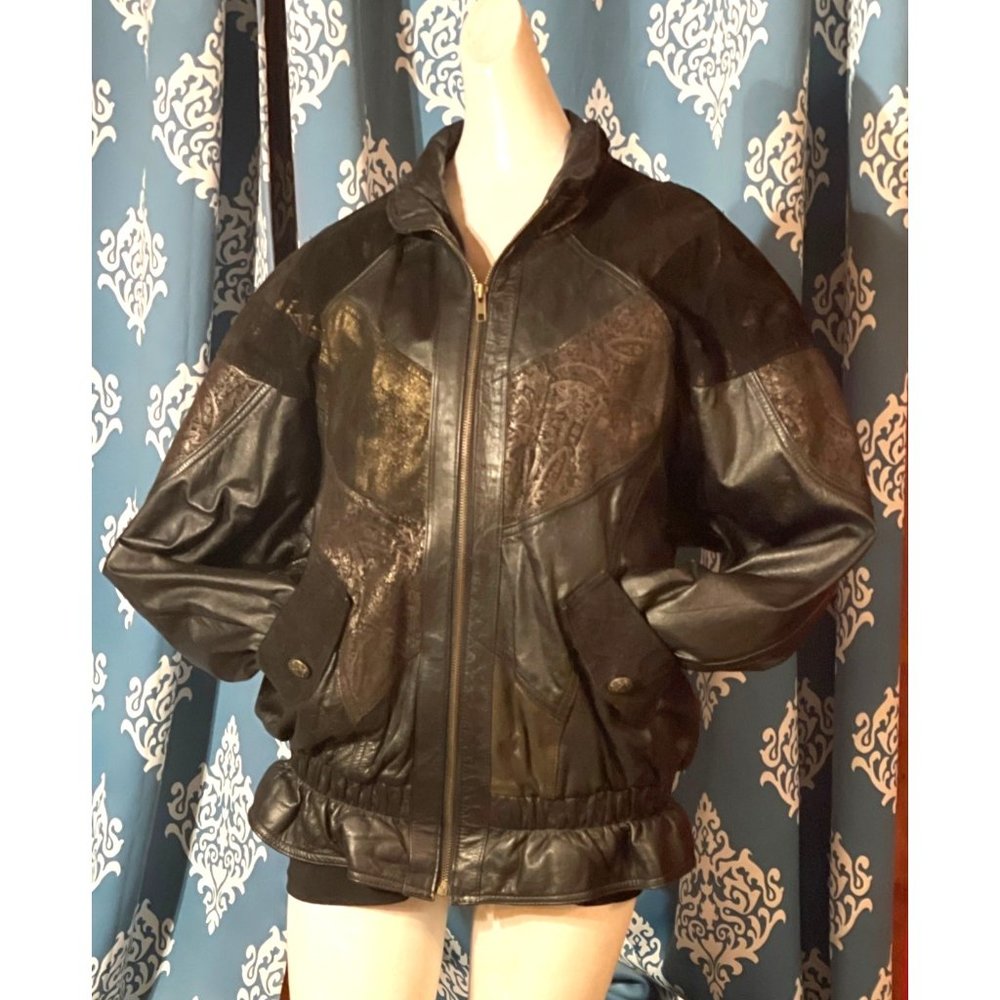Vintage Rock Creek Black and Gold Leather Suede Riding Motorcycle Jacket M